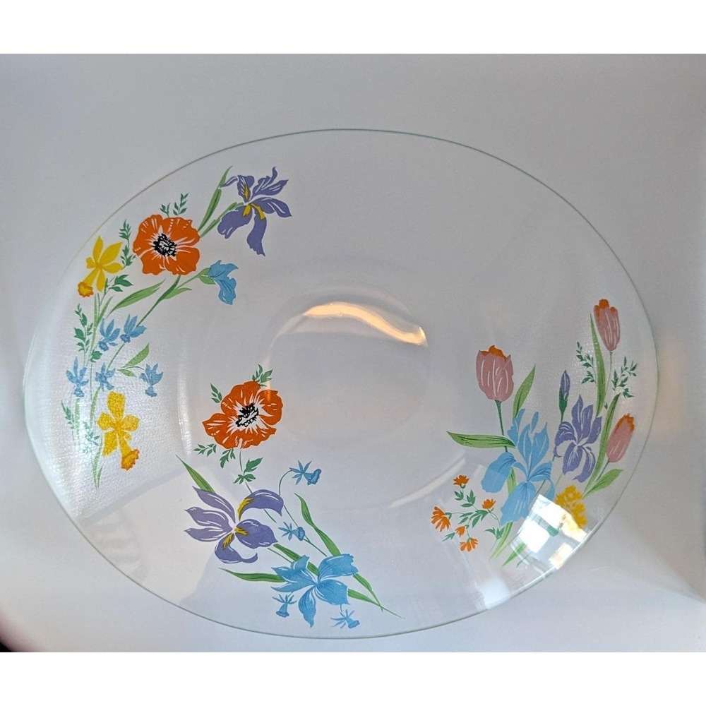Vintage Dorothy Thorpe Wildflower Glass Oval Serving Platter Floral 1970s MCM